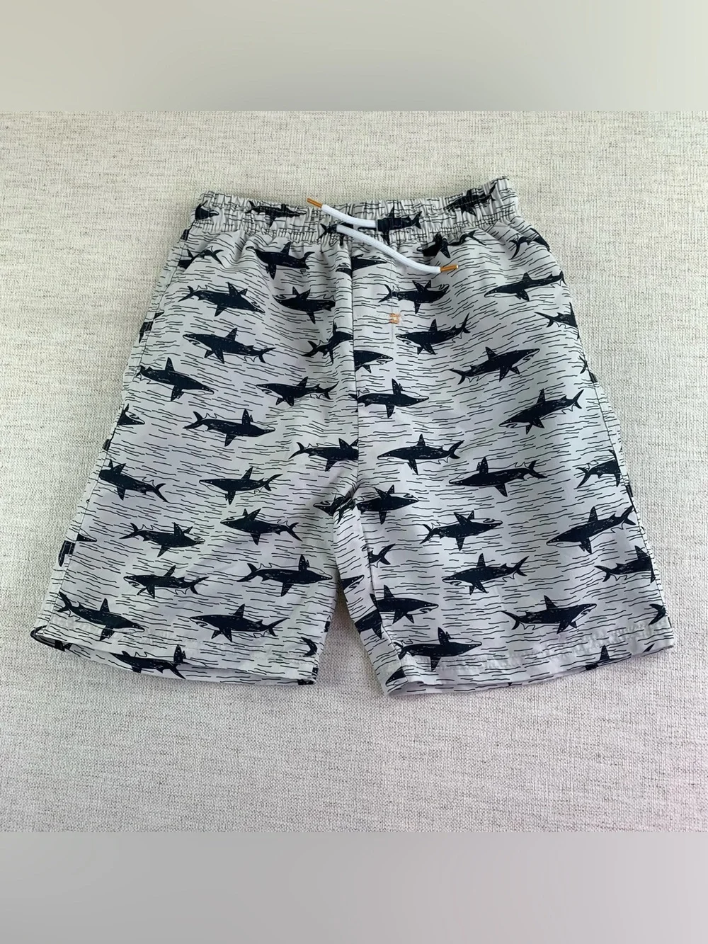 Boy's Shark Print Swim Shorts in gray and white size 10/12 BCool